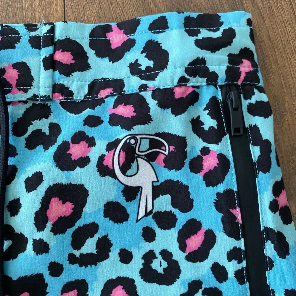 Tucann Swim Trunks Mens Medium Teal and Pink Leopard Board Shorts Lined Beach